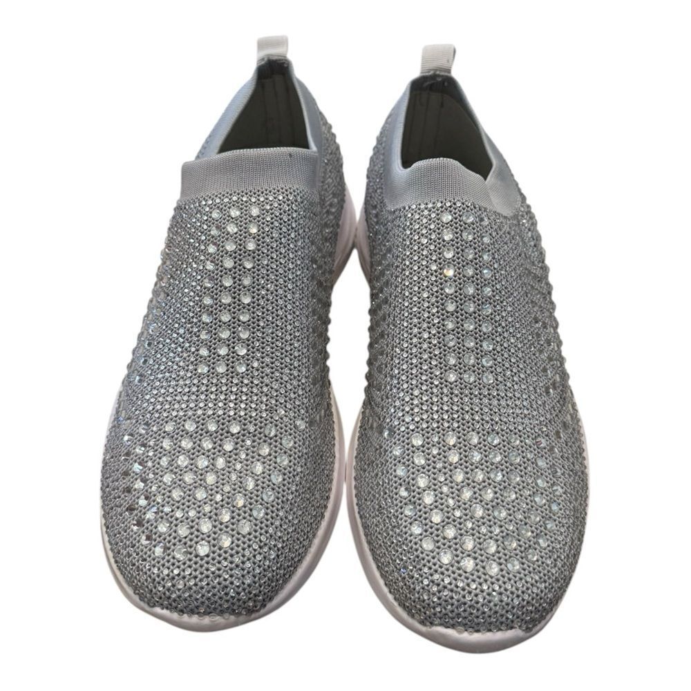 New Lauren Lorraine Carmi Glittering Silver Rhinestone Slip-On Sneakers 10 - Picture 4 of 6